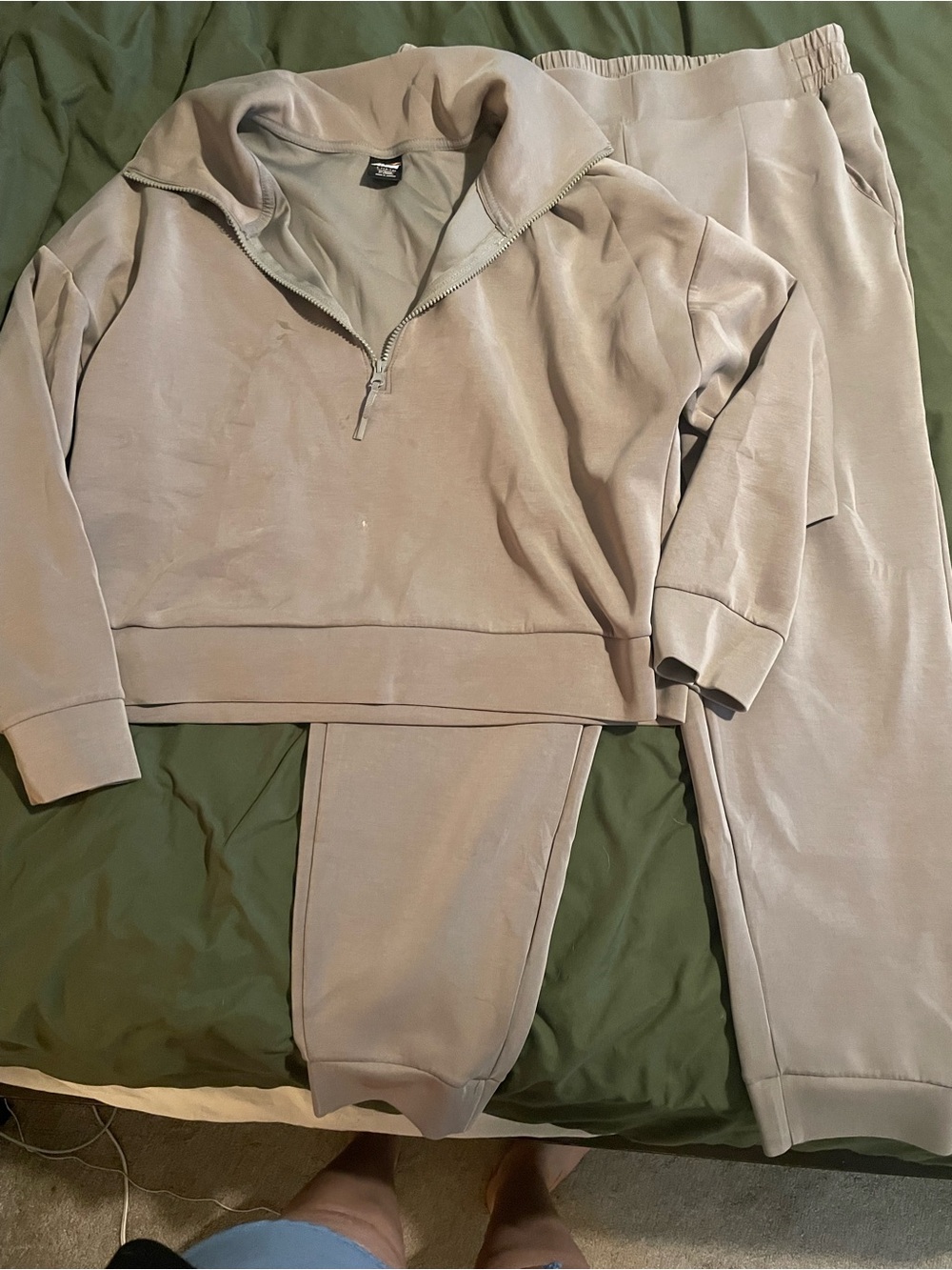 Avia Women’s Zip-Up Sweat Set in Light Taupe